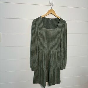 Square Neck Babydoll Ribbed Dress